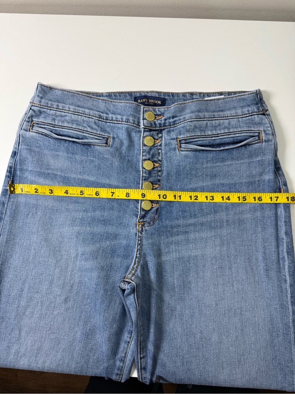 Ramy Brook | High Rise Wide Leg Cropped Jeans Button Fly Jeans | Blue | Size 30 - Picture 9 of 12